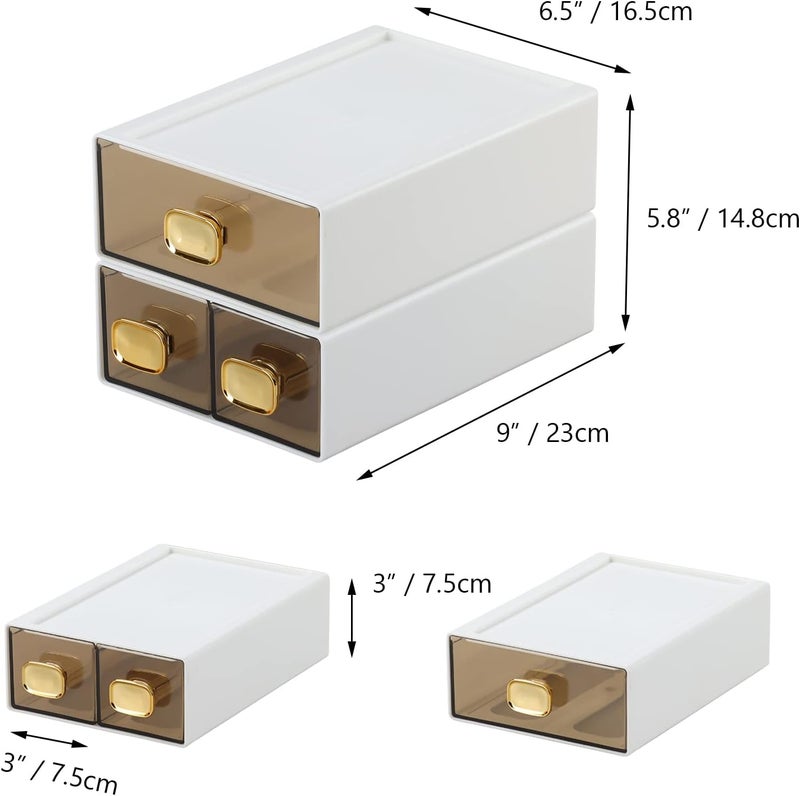 OSteed Spacious Desk Drawers, Stackable Desktop Organizer, Plastic Storage Box for Office, School & Home Supplies (1 Middle & 2 Small Drawers, White) - Image 3